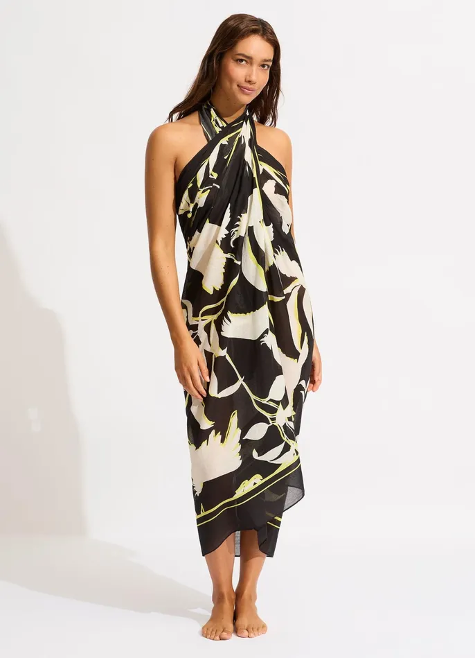 Seafolly Birds Of Paradise Sarong 8211 Black Women Skirts and Sarongs