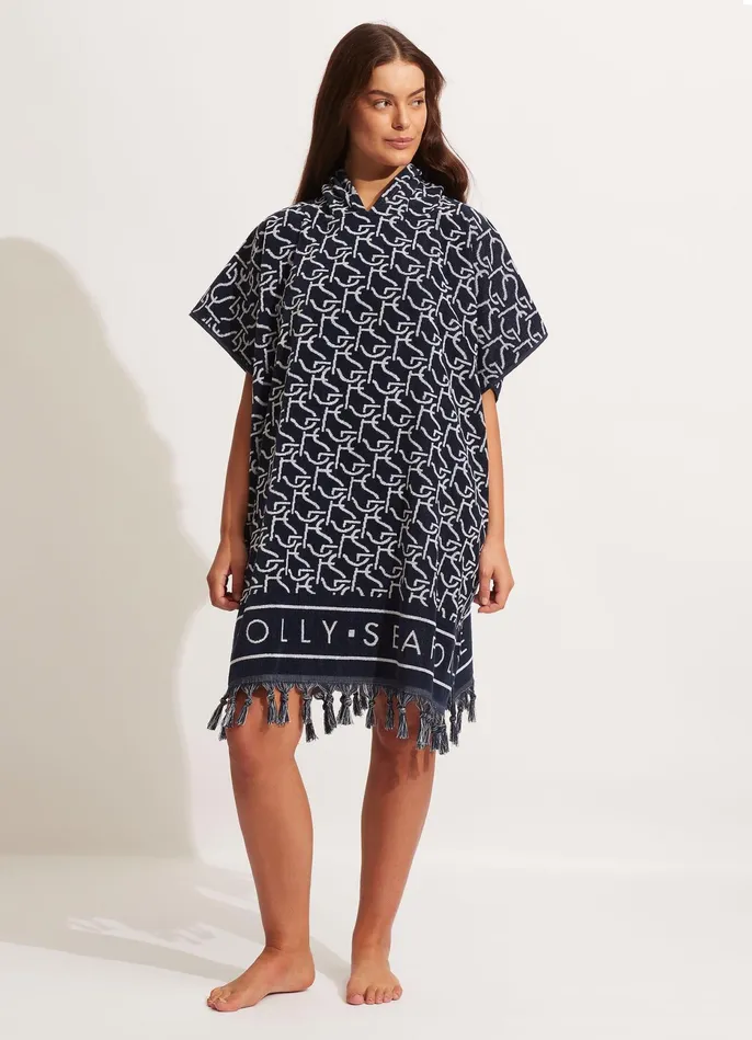 Seafolly SF Monogram Towel Poncho 8211 True Navy Women Beach Towels