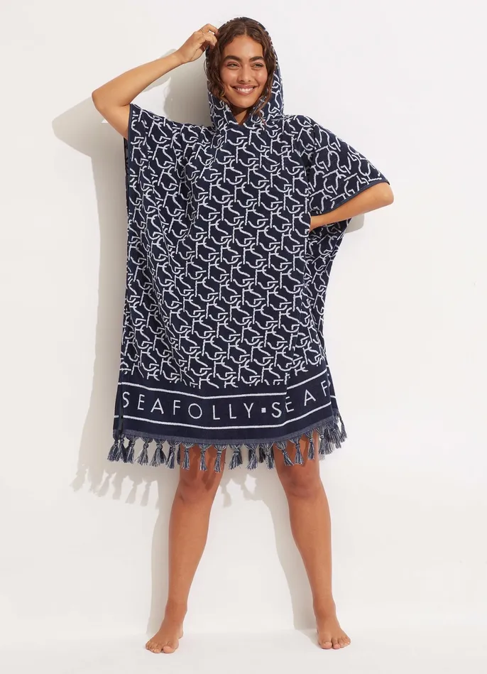 Seafolly SF Monogram Towel Poncho 8211 True Navy Women Beach Towels Seafolly SF Monogram Towel Poncho 8211 True Navy Women Beach Towels