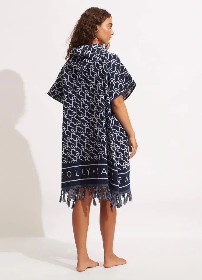 Seafolly SF Monogram Towel Poncho 8211 True Navy Women Beach Towels Seafolly SF Monogram Towel Poncho 8211 True Navy Women Beach Towels