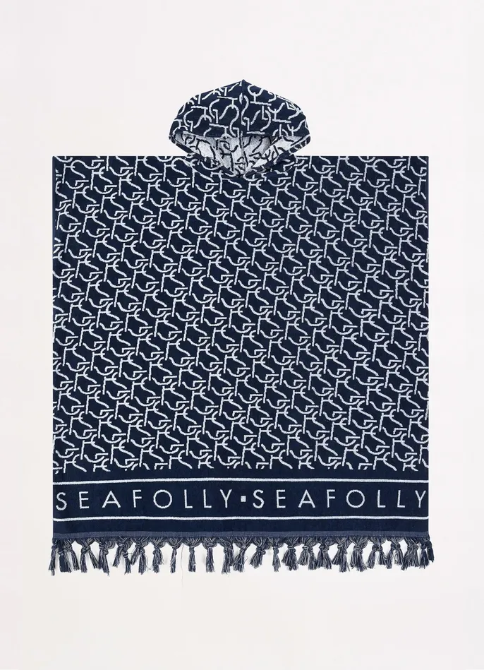 Seafolly SF Monogram Towel Poncho 8211 True Navy Women Beach Towels Seafolly SF Monogram Towel Poncho 8211 True Navy Women Beach Towels