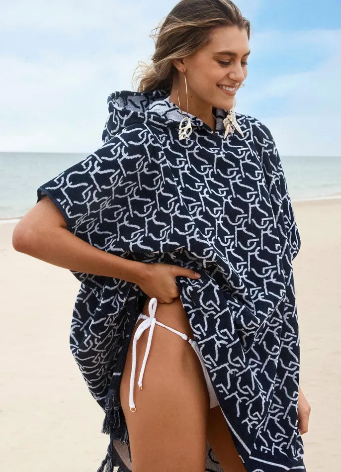 Seafolly SF Monogram Towel Poncho 8211 True Navy Women Beach Towels Seafolly SF Monogram Towel Poncho 8211 True Navy Women Beach Towels