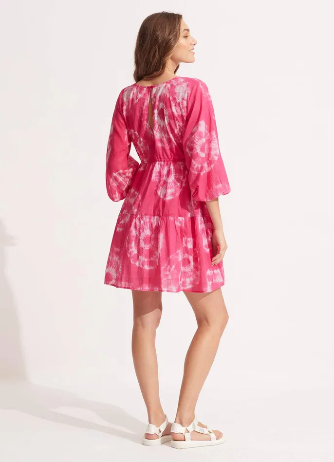 Seafolly Tie Dye Tier Mini Dress 8211 Rose Pink Women Beach Dresses