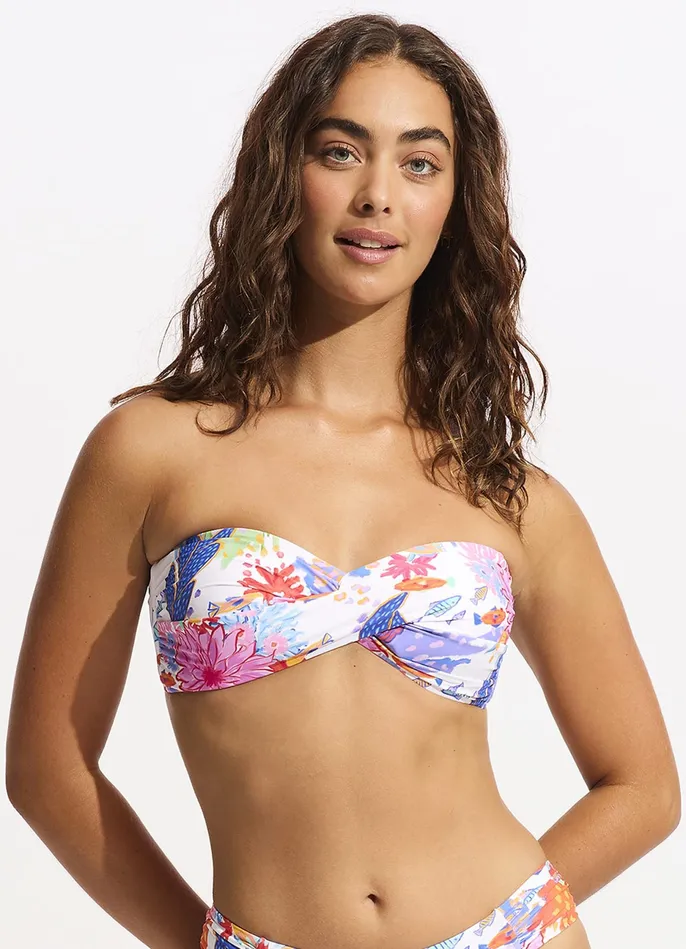 Seafolly Under The Sea Twist Bandeau Bikini Top 8211 White Women Bandeau