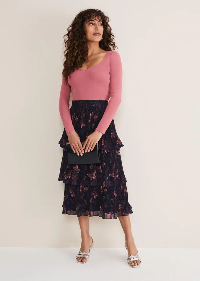 Selena Tiered Printed Skirt Navymulti Women Phase Eight Skirts