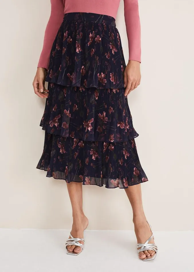 Selena Tiered Printed Skirt Navymulti Women Phase Eight Skirts