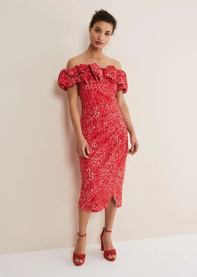 Senita Off Shoulder Ditsy Dress Redmulti Women Phase Eight Dresses