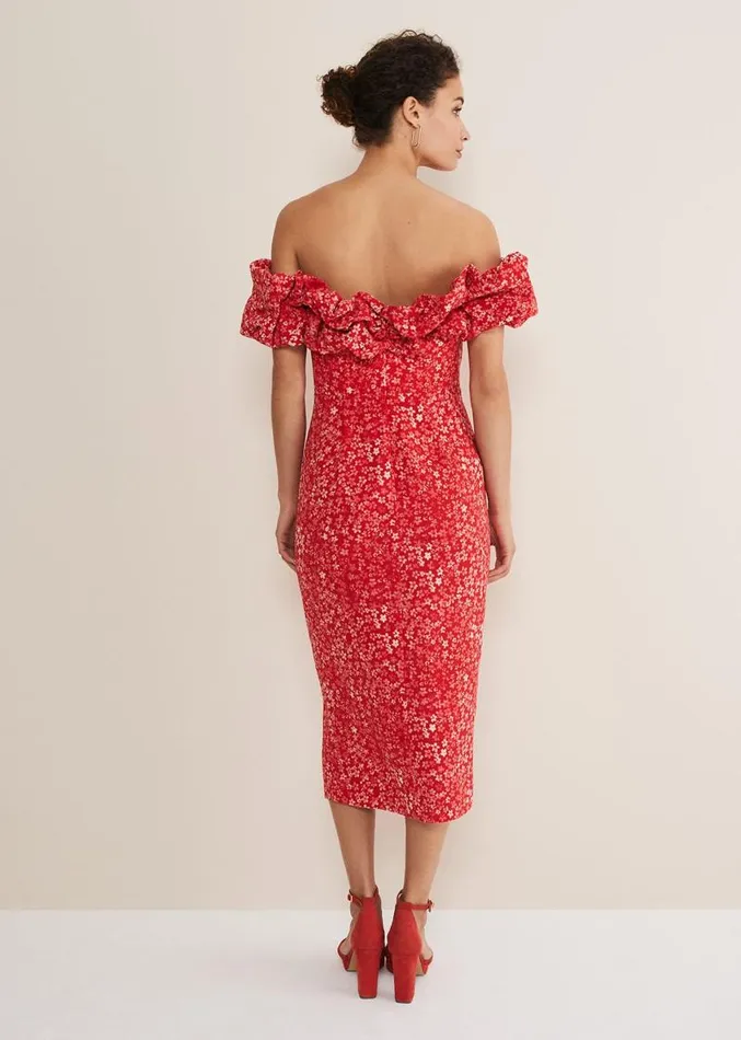 Senita Off Shoulder Ditsy Dress Redmulti Women Phase Eight Dresses
