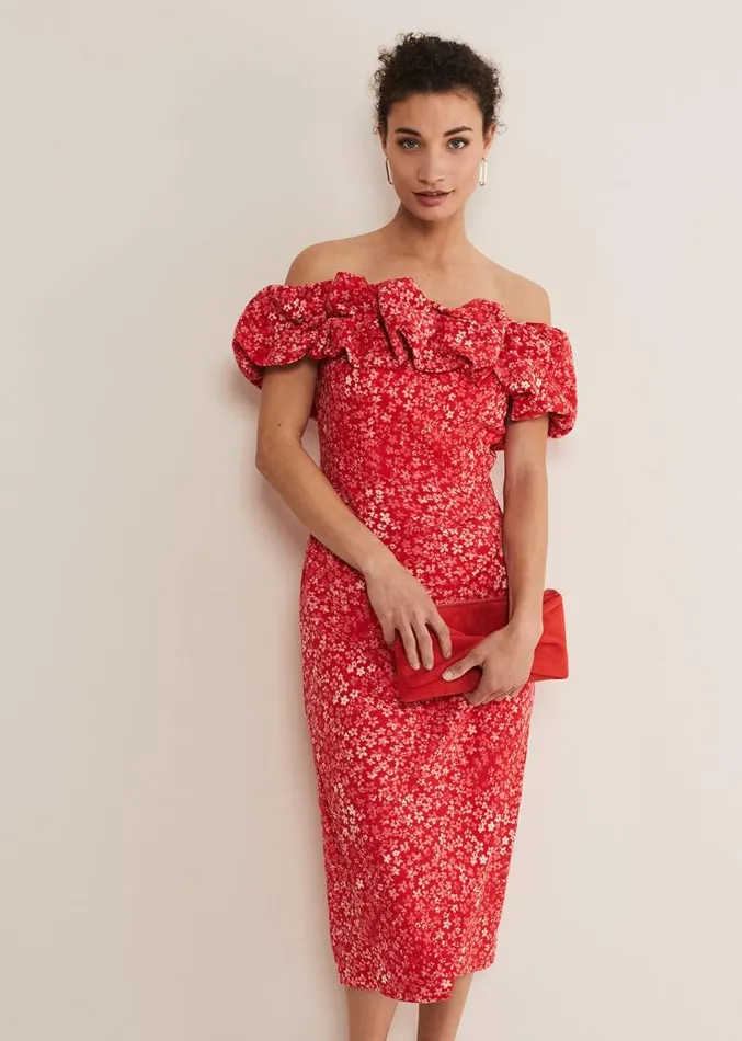 Senita Off Shoulder Ditsy Dress Redmulti Women Phase Eight Dresses