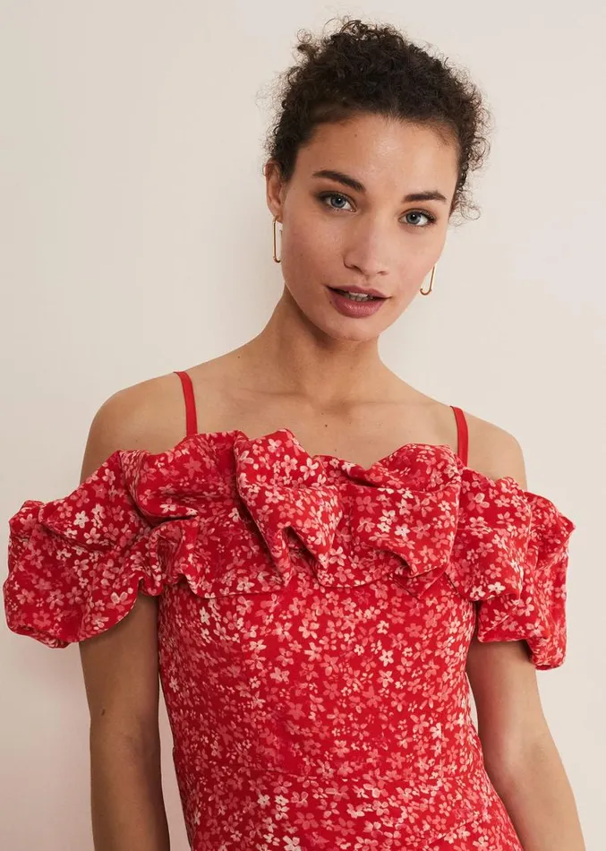 Senita Off Shoulder Ditsy Dress Redmulti Women Phase Eight Dresses