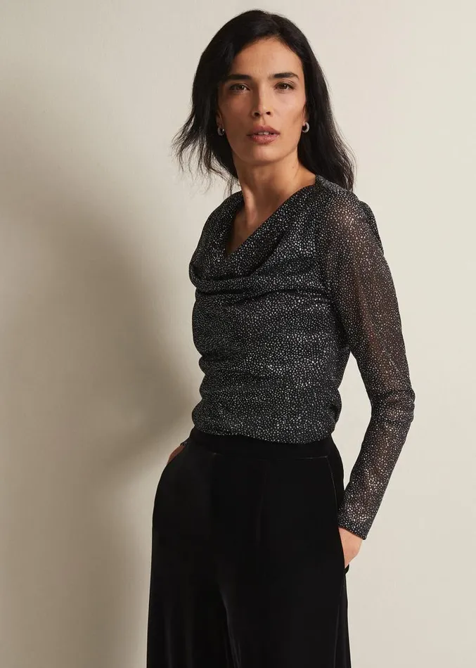 Sera Shimmer Cowl Neck Top Teal Women Phase Eight Tops and TShirts