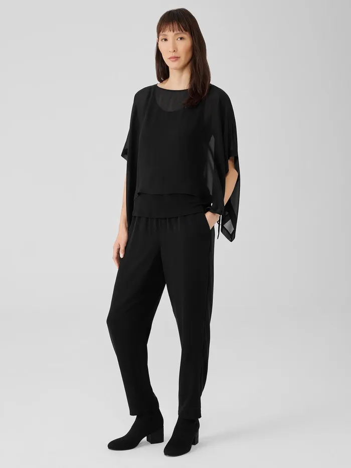 Sheer Silk Georgette Poncho Black Women Eileen Fisher Tops and Tees
