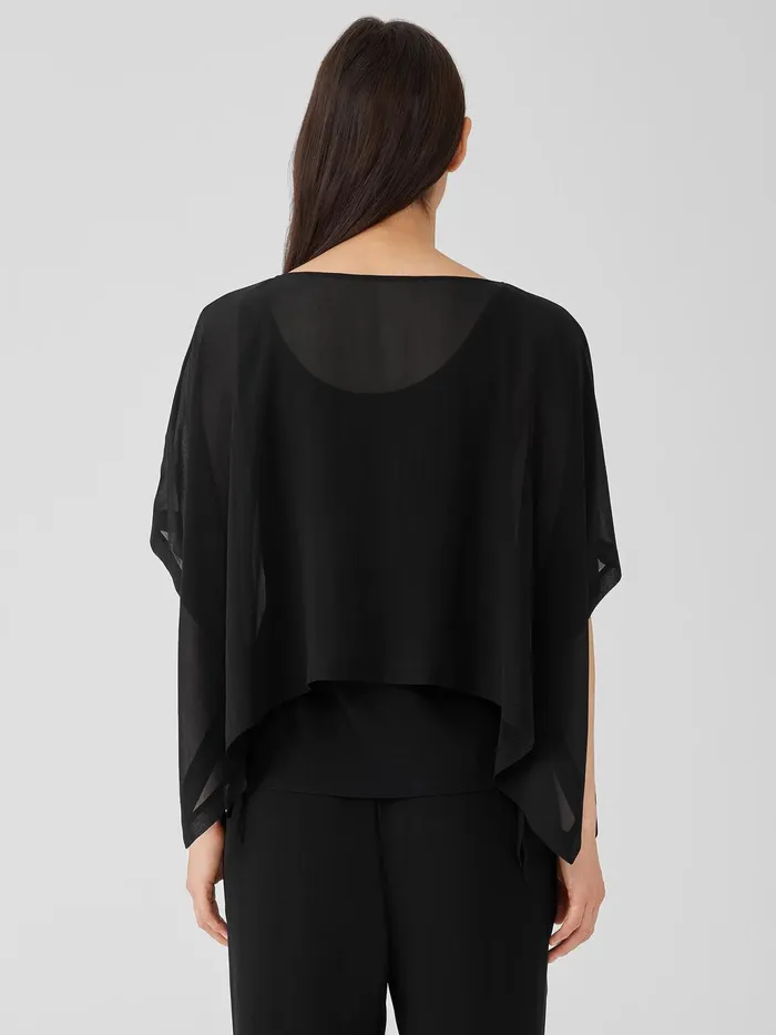 Sheer Silk Georgette Poncho Black Women Eileen Fisher Tops and Tees