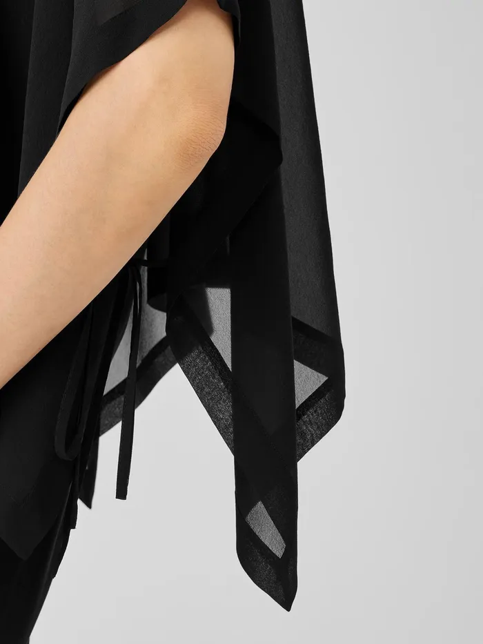 Sheer Silk Georgette Poncho Black Women Eileen Fisher Tops and Tees