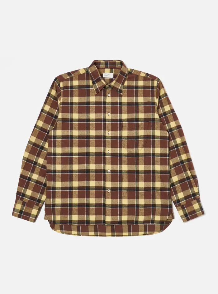 Shirts Men Universal Works Universal Works Lazy Day Shirt In YellowBrown Brushed Twill Check