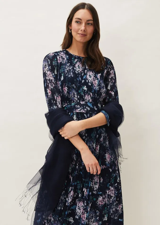 Silk Blend Scarf Navy Women Phase Eight Scarves
