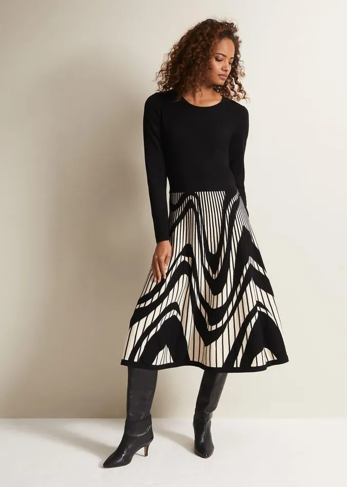Silvia Fit And Flare Midi Dress Blackivory Women Phase Eight Dresses