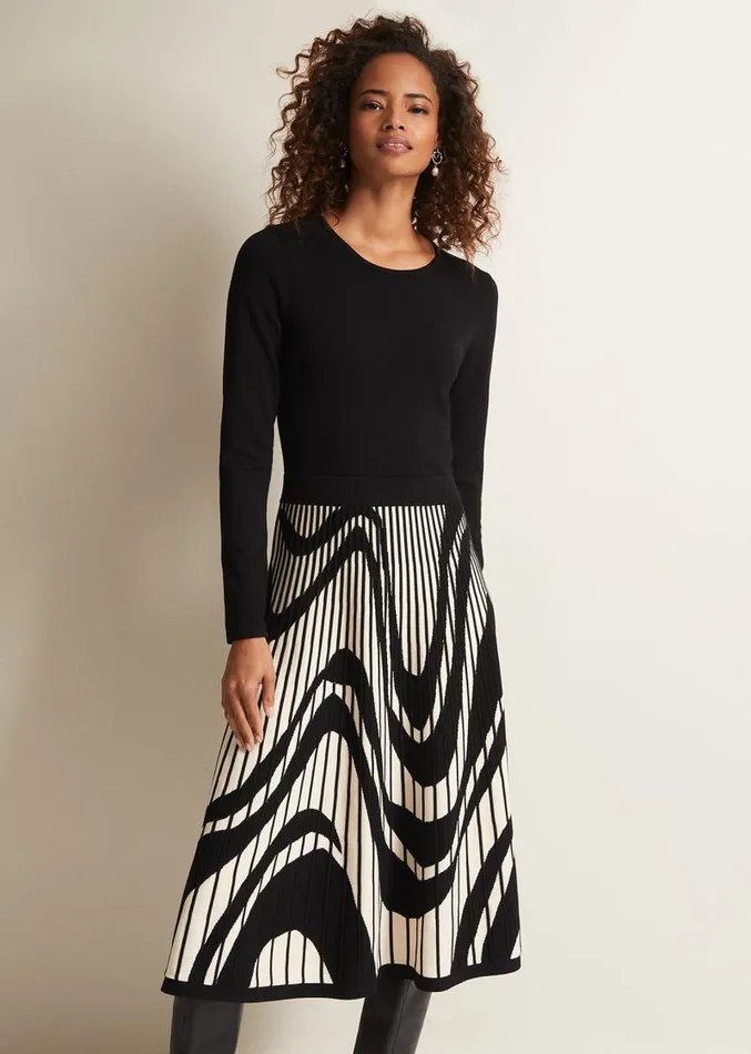 Silvia Fit And Flare Midi Dress Blackivory Women Phase Eight Dresses