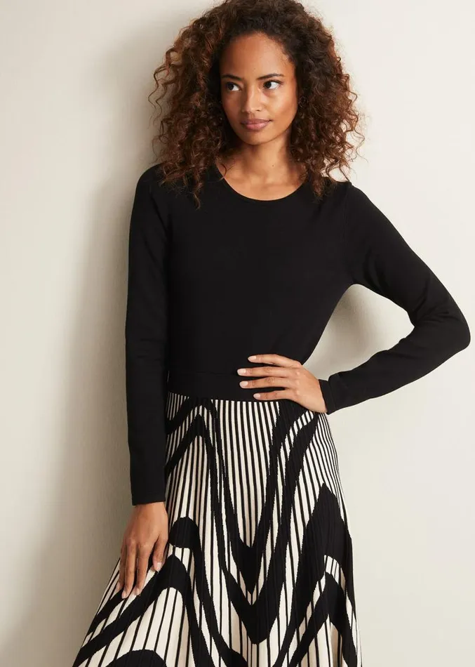 Silvia Fit And Flare Midi Dress Blackivory Women Phase Eight Dresses