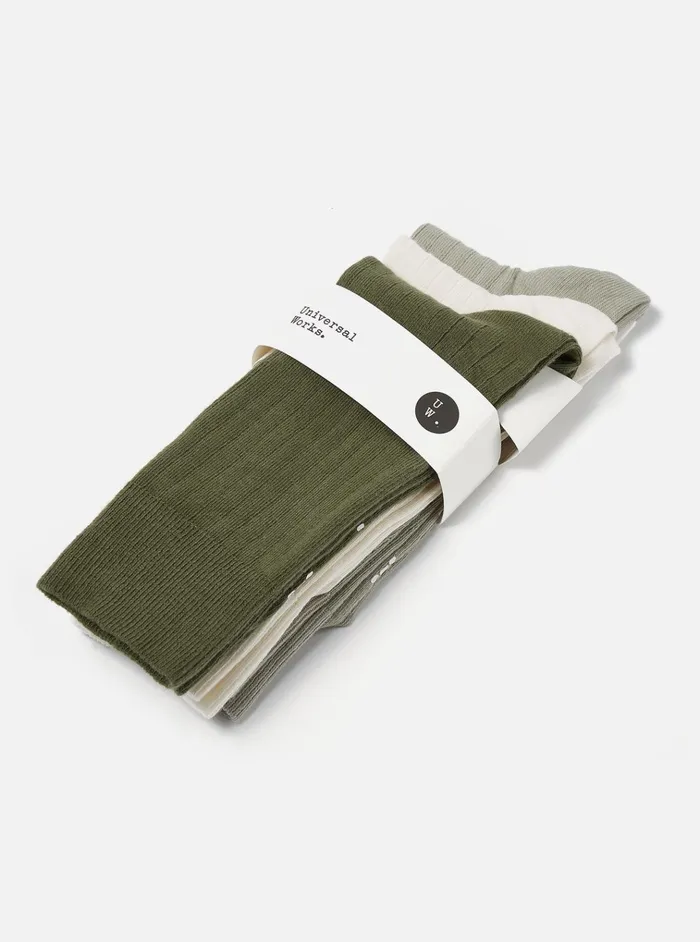 Socks Men Universal Works Universal Works 3 Pack Modal Sock In EcruGreyGreen Rib Knit