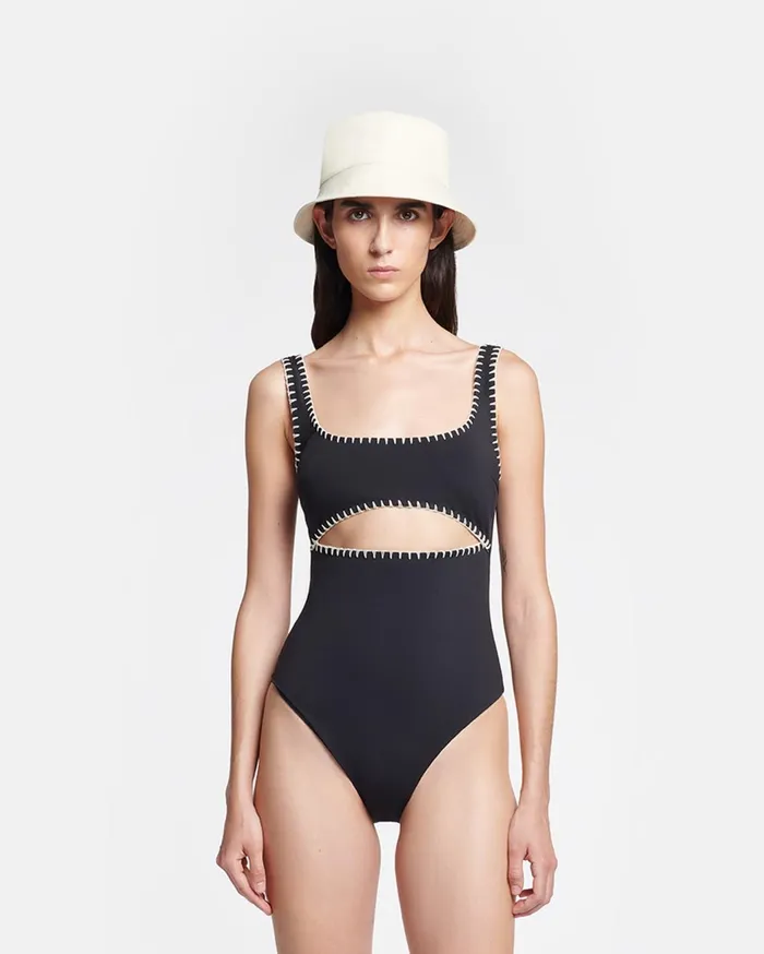 Sorena Crocheted CutOut Swimsuit Black Women Nanushka Swimwear