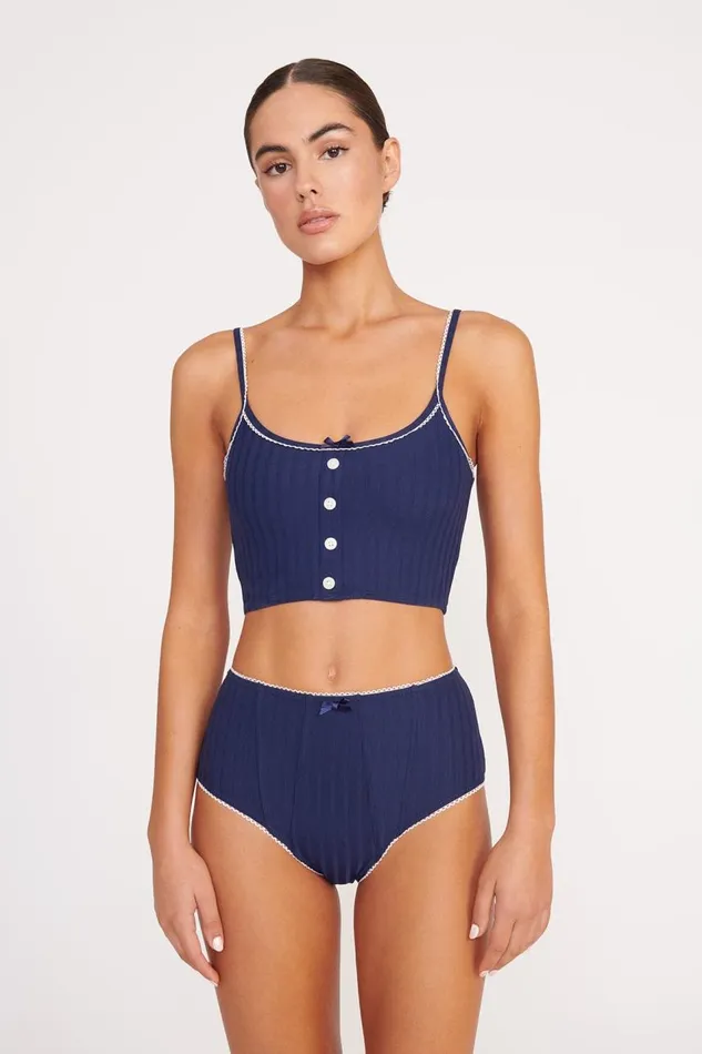 STAUD Bikinis Women STAUD ABBY SWIM TOP NAVY WHITE
