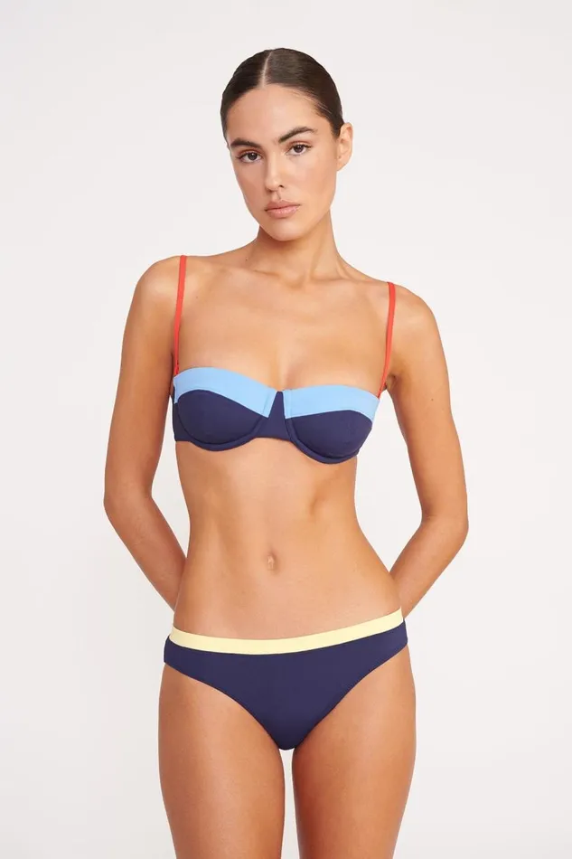STAUD Bikinis Women STAUD JO BALCONETTE BIKINI TOP NAVY COLORBLOCK