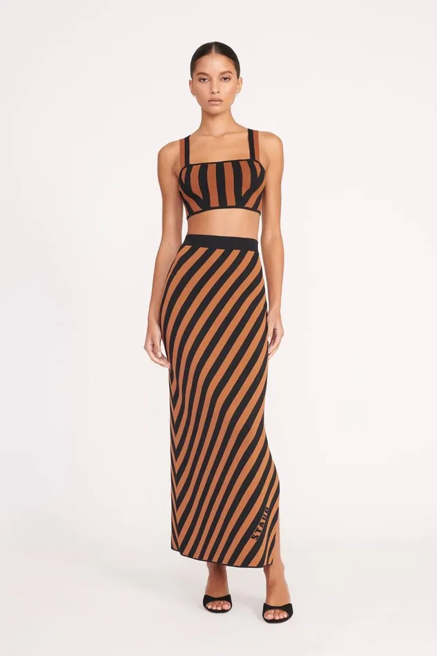 STAUD Skirts Women STAUD GIOVANNI SKIRT BLACK TAN SEASHORE STRIPE