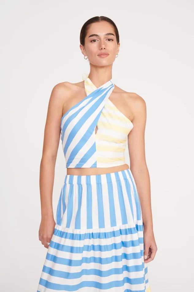 STAUD Tops Women STAUD SMOCKED KAI TOP BUTTERCUP SEASHORE STRIPE