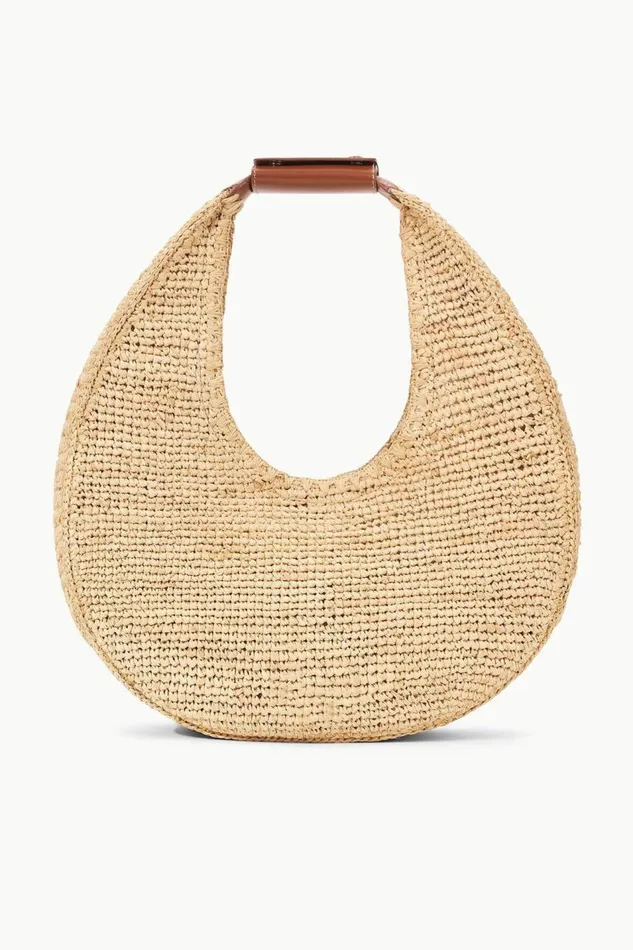 STAUD Totes Women STAUD LARGE RAFFIA MOON TOTE BAG NATURAL TAN