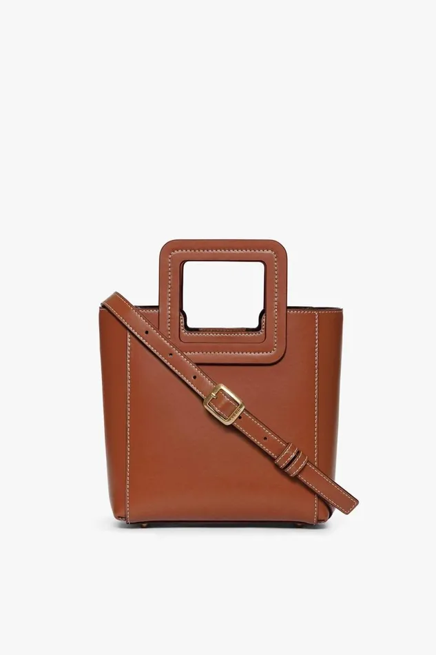 STAUD Totes Women STAUD MINI SHIRLEY LEATHER BAG SADDLE