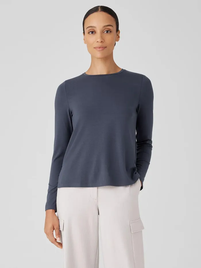 Stretch Jersey Knit Crew Neck Top Ocean Women Eileen Fisher Tops and Tees