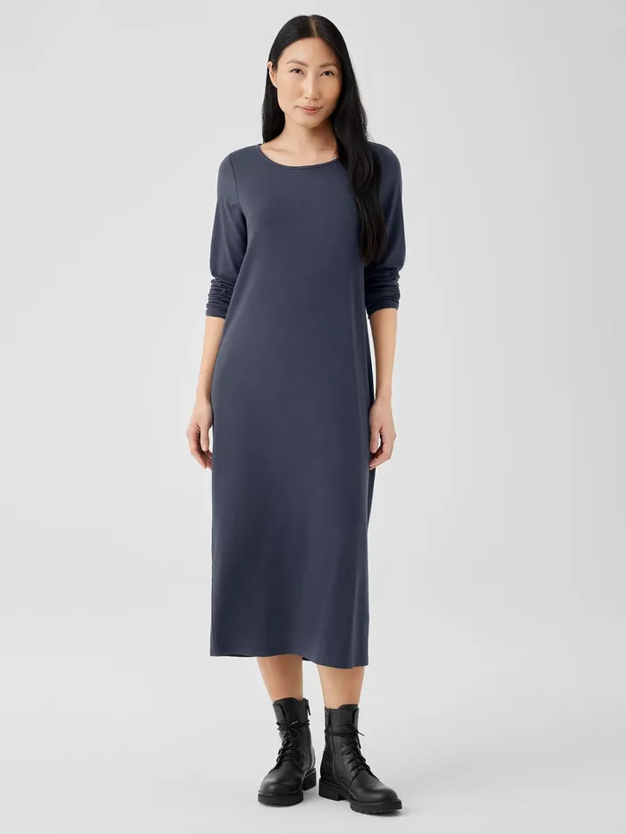 Stretch Jersey Knit Jewel Neck Dress Ocean Women Eileen Fisher Dresses and Skirts