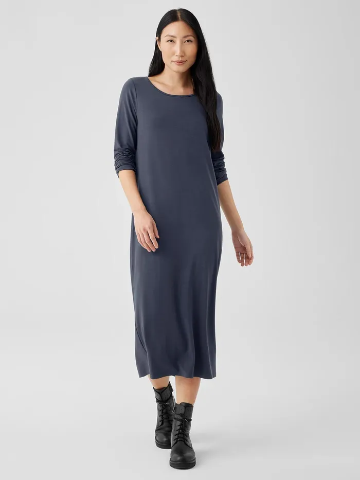 Stretch Jersey Knit Jewel Neck Dress Ocean Women Eileen Fisher Dresses and Skirts