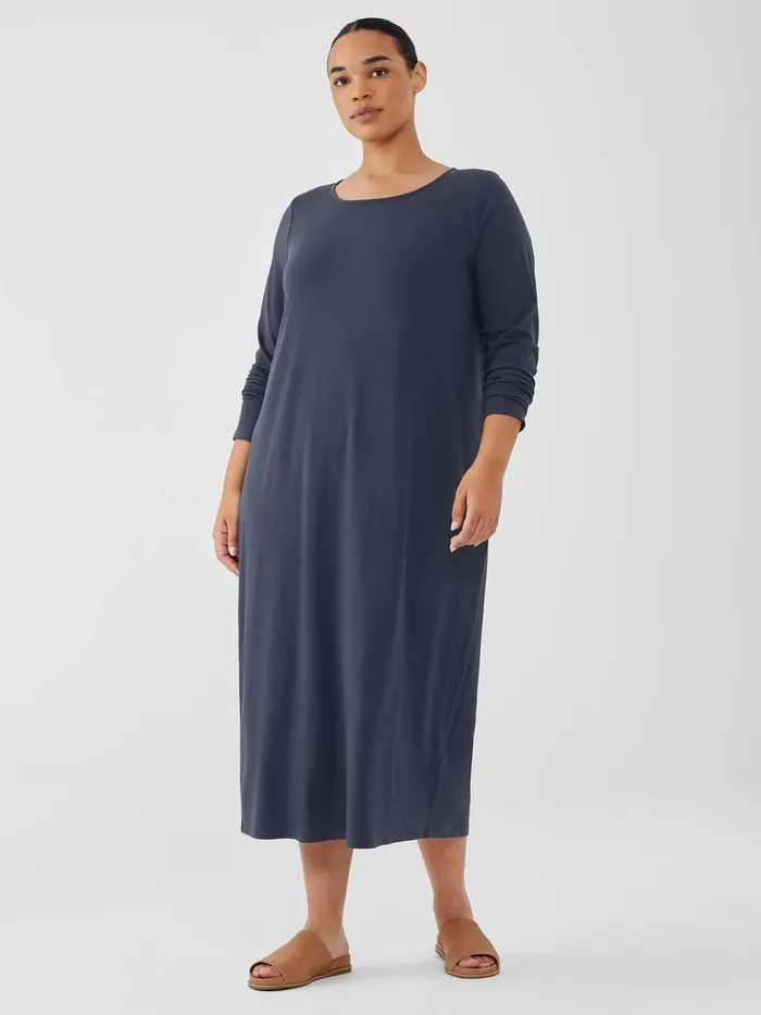 Stretch Jersey Knit Jewel Neck Dress Ocean Women Eileen Fisher Dresses and Skirts