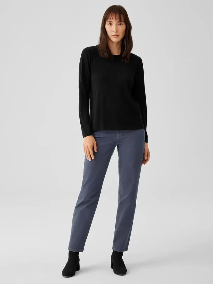 Stretch Silk Jersey Crew Neck Top Black Women Eileen Fisher Tops and Tees