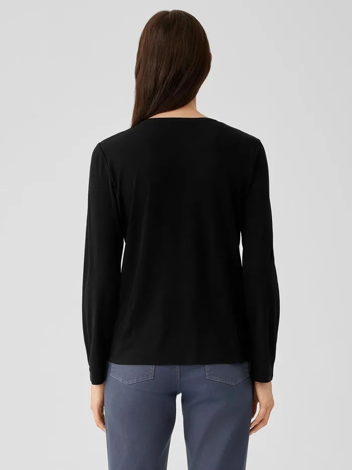 Stretch Silk Jersey Crew Neck Top Black Women Eileen Fisher Tops and Tees