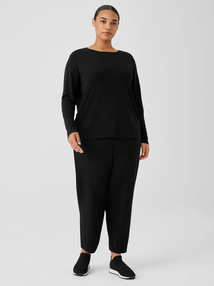 Stretch Silk Jersey Crew Neck Top Black Women Eileen Fisher Tops and Tees
