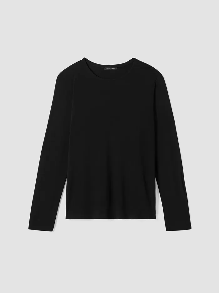Stretch Silk Jersey Crew Neck Top Black Women Eileen Fisher Tops and Tees