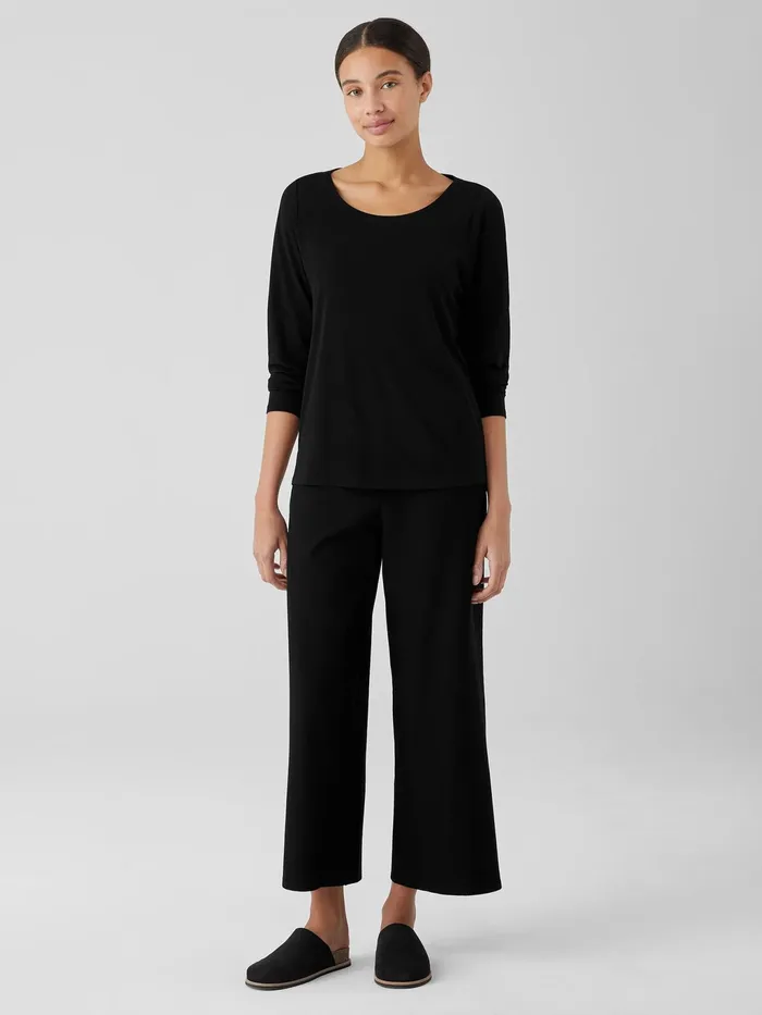 Stretch Silk Jersey Scoop Neck Top Black Women Eileen Fisher Tops and Tees