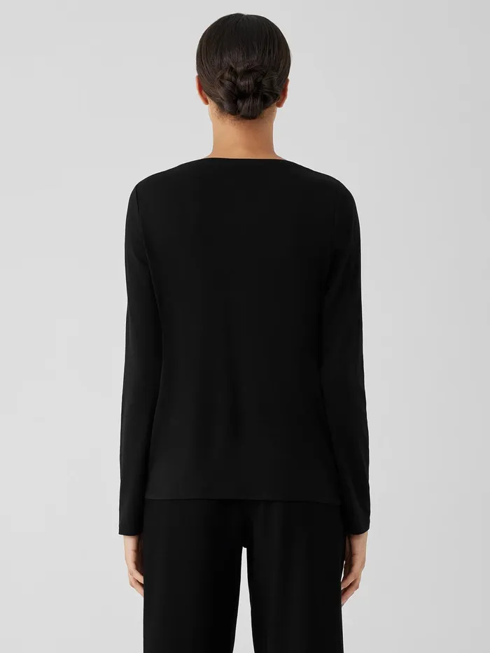 Stretch Silk Jersey Scoop Neck Top Black Women Eileen Fisher Tops and Tees