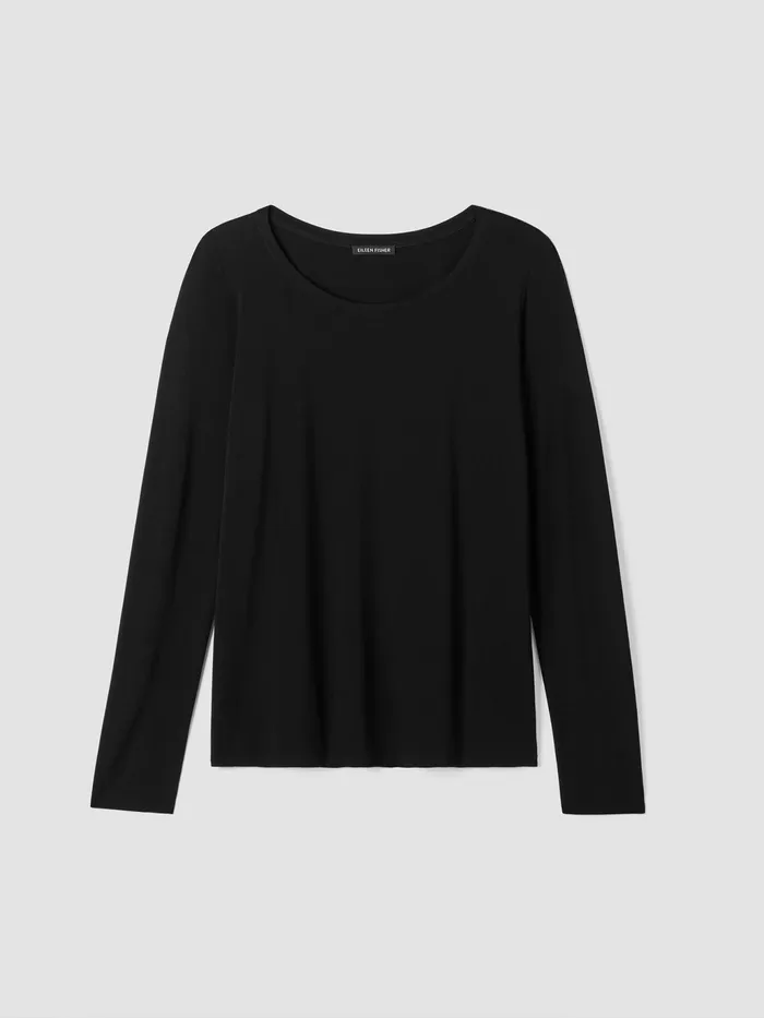 Stretch Silk Jersey Scoop Neck Top Black Women Eileen Fisher Tops and Tees