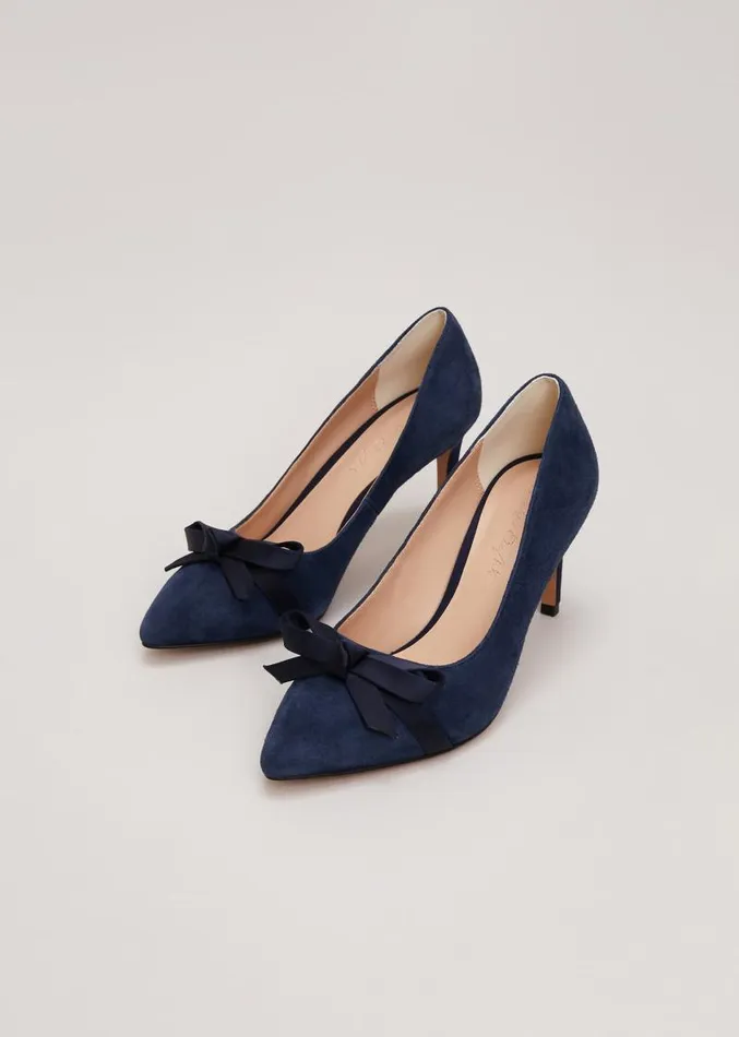 Suede Bow Front Court Shoe Navy Women Phase Eight Occasion Shoes