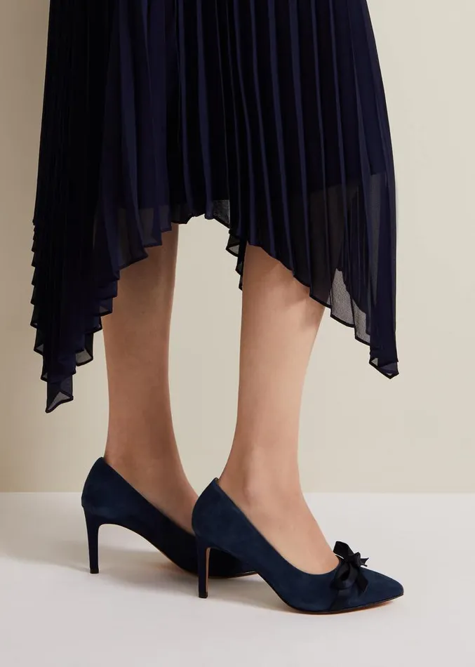 Suede Bow Front Court Shoe Navy Women Phase Eight Occasion Shoes