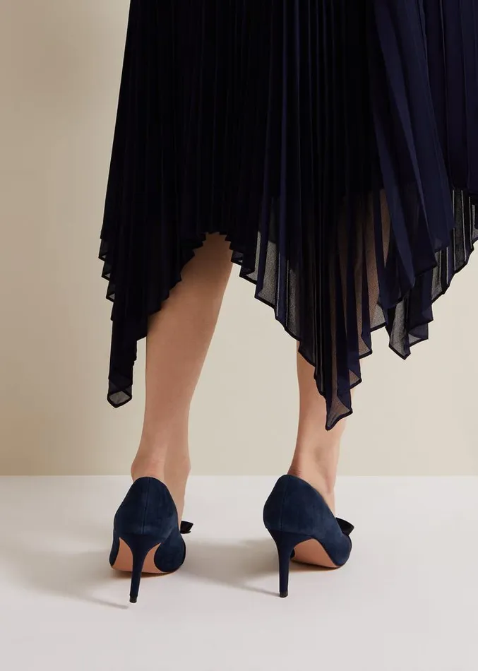 Suede Bow Front Court Shoe Navy Women Phase Eight Occasion Shoes