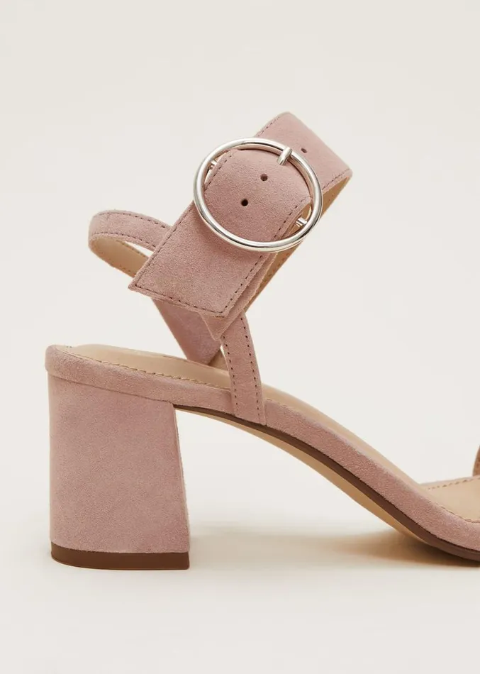 Suede Buckle Heeled Sandals Antique Rose Women Phase Eight Sandals