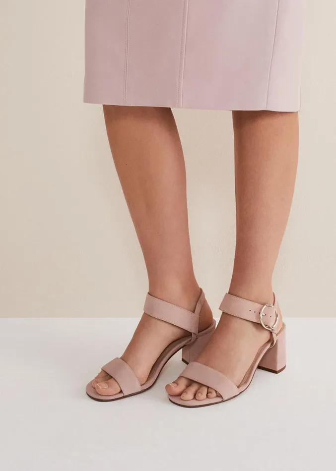 Suede Buckle Heeled Sandals Antique Rose Women Phase Eight Sandals