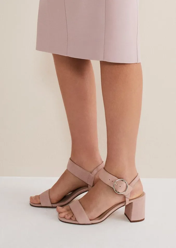 Suede Buckle Heeled Sandals Antique Rose Women Phase Eight Sandals