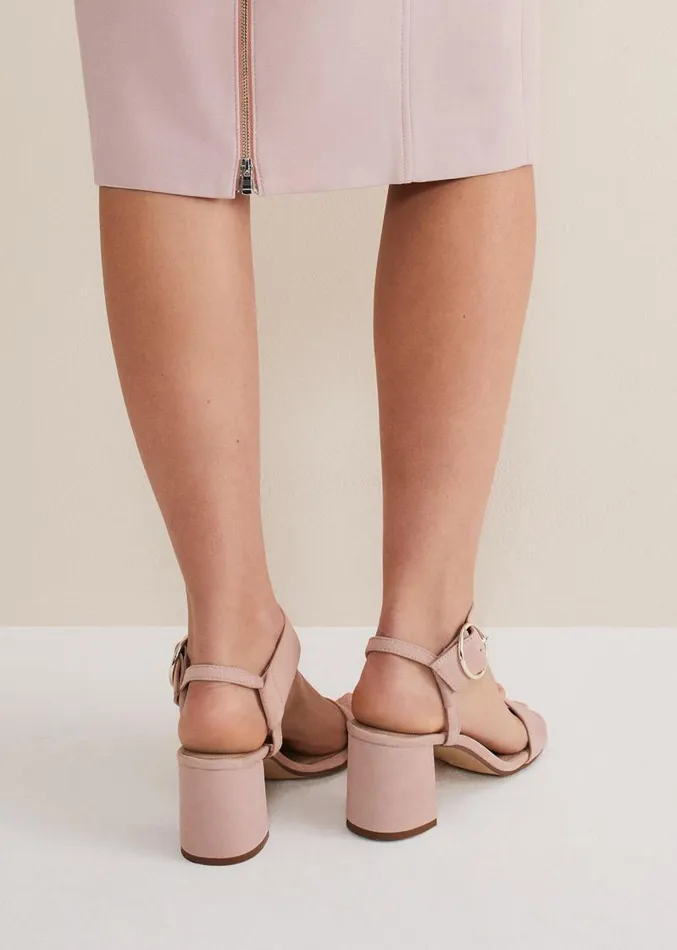 Suede Buckle Heeled Sandals Antique Rose Women Phase Eight Sandals