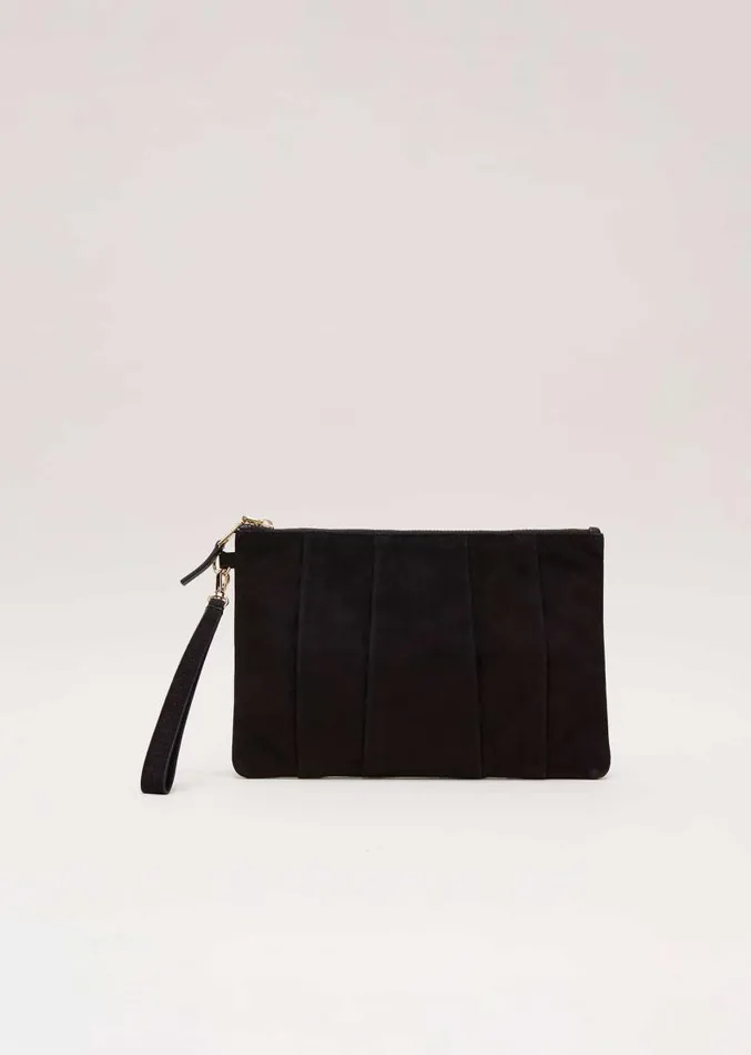 Suede Pleated Clutch Bag Black Women Phase Eight Bags and Clutches